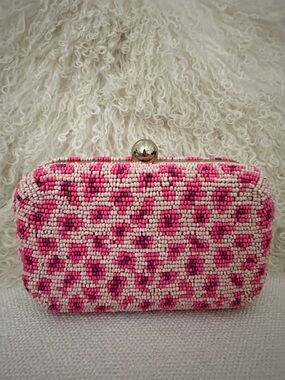 Beaded Pink Leopard Print Clutch